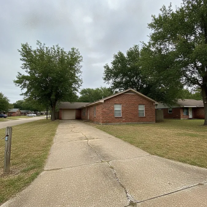 An older cracked concrete driveway at a Balch Springs, Texas home before an estimate.