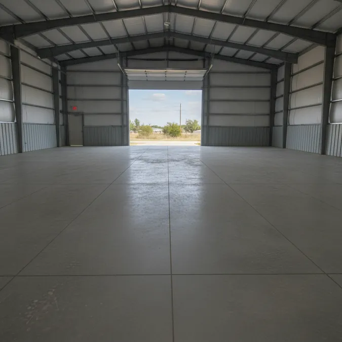 A small shop slab is laid out with clear edges, planned joints, and access around the work area.