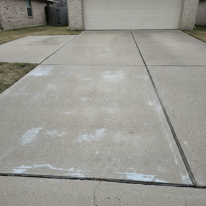 A worn concrete surface in Mesquite is mechanically prepared before a resurfacing overlay is installed.