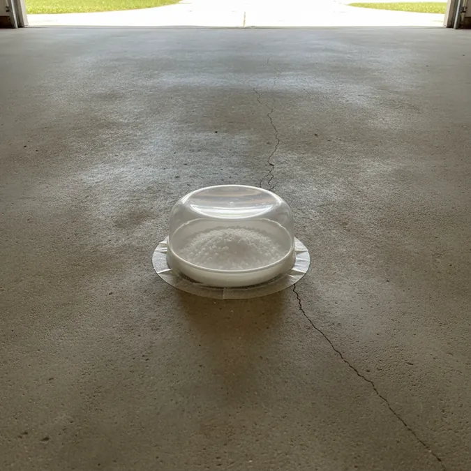 A moisture test is performed on a prepared concrete floor before an epoxy system is selected.