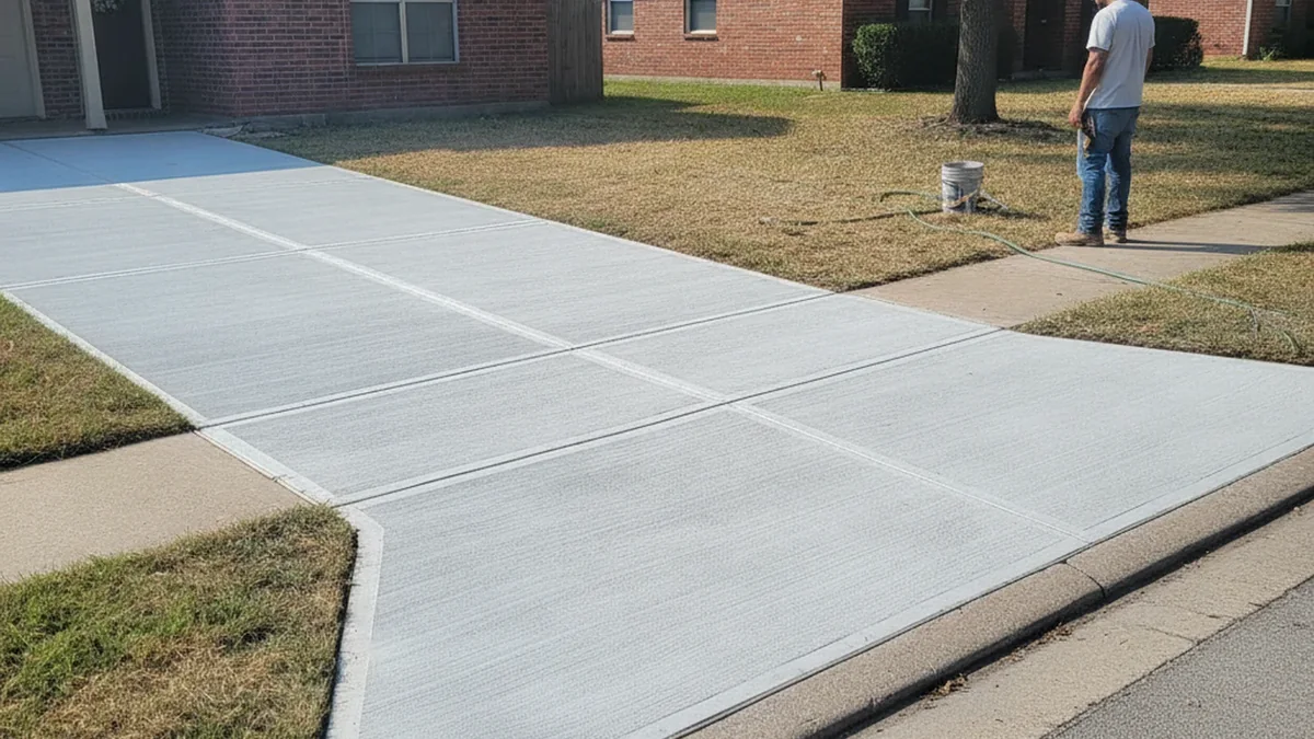 Concrete driveway replacement Mesquite Texas Dallas County black clay soil residential Marcus east DFW morning pour